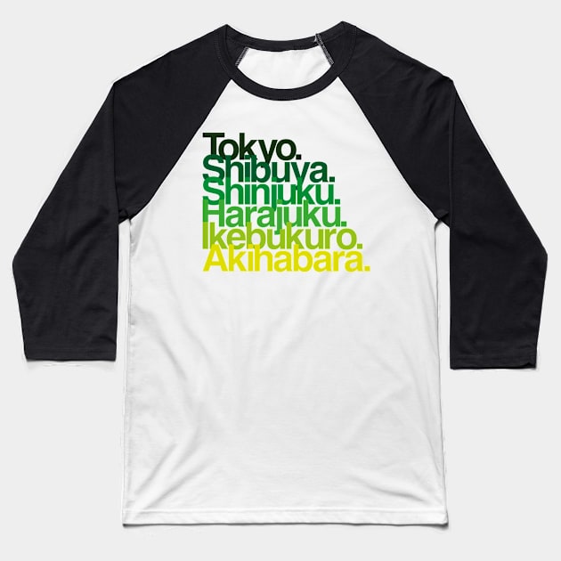 Tokyo Districts (greens) Baseball T-Shirt by conform